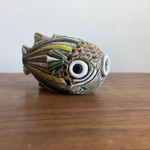 Artesania Rinconada Fish Figurine - Uruguay Pottery - Pufferfish Fish #27 - Retired Vintage - Handcrafted - Artisan Pottery - Signed