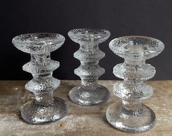 IITTALA Festivo-  2 Ring Candle Holders - Timo Sarpaneva - Set of 3 - Crystal Candle Holders - Candlesticks - Scandinavian Glass