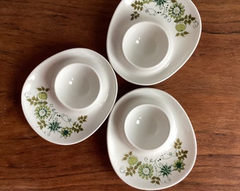 Figgjo Market - Egg Cups - Norway - Stavangerflint - Turi Design - Scandinavian - Flowers - Set of 3 - Green and White