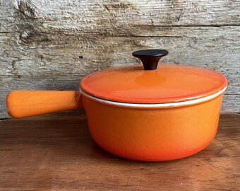 Cousances by Le Creuset Cast Iron Enamel Flame Orange Red Small Saucepan #16 with Original Lid - Excellent Condition