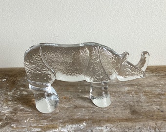 KOSTA BODA Rhinoceros - Zoo Series Sweden - Flat Back - Erik Hoglund - Bertil Vallien - Crystal Figurine -Scandinavian - Rhino