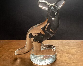 Kosta Boda Glass Kangaroo - Bertil Vallien - Kennel Zoo Series - Flatback Figurines - Paperweights - Scandinavian Glass Animal - Sweden