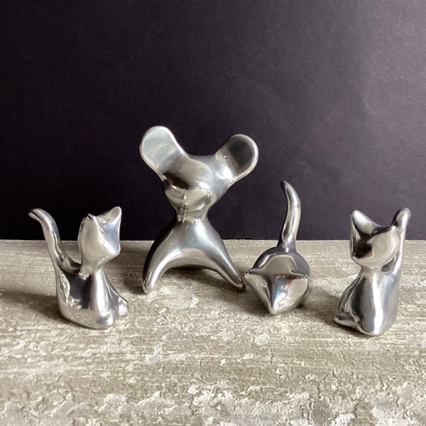 Hoselton Aluminium Sculpture - Cat Mouse - Signed Numbered - Cat 1372 - Mouse 1371 - Mouse 1056 - Made in Canada - Aluminium Figurines