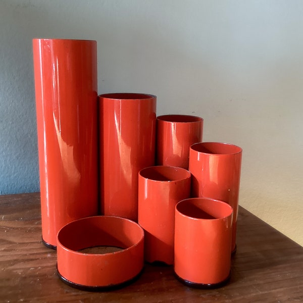 Desk Organizer - Metal Tubes - Pencil Holder - Orange - Tubular Metal - In the Style of DEHYLE - Penrex - Enamel