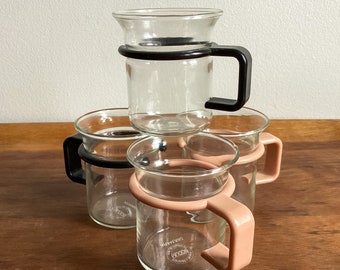 Bodum Bistro Espresso Demitasse Coffee Mugs Glasses - Set of 4 -  6 oz Short - Black Pink Handles - Denmark - Carsten Jorgensen Design