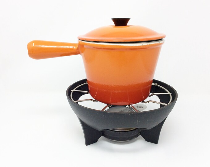 Vintage Le Creuset Fondue Set France Flame Orange Dutch Oven Etsy