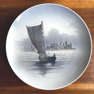 Royal Copenhagen Vintage Wall Plate - Hand Painted Porcelain - Decorative Collector Plate 10&quot; - 2141/1125 - Boat Theme
