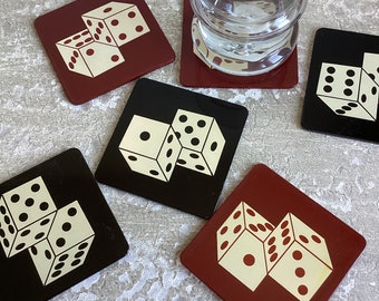 Coasters - Dice - Old School - Retro - Red - Black - Lacquered Coasters - Card Game Coasters - Coaster Set - The Toscany Collection - Japan