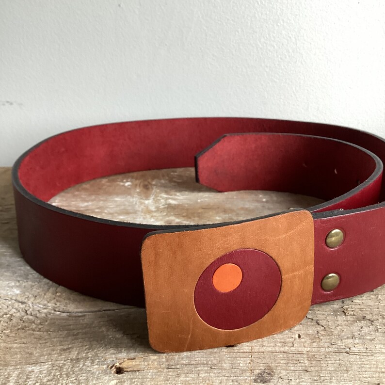 Vintage Red Leather Belt Leather Buckle Wide Belt Retro Pop Leather ...