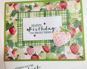 Happy Birthday You Sweet Thing Strawberry and Plaid Card