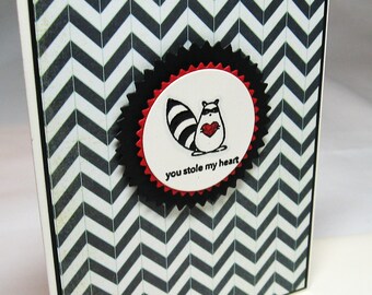 You Stole My Heart Chevron Valentine with Raccoon for Your Favorite Fella