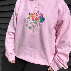 embroidered flower bouquet crewneck sweatshirt, hand designed and home made