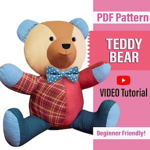 Memory Bear Pattern & Step-by-Step Sewing Tutorial - Teddy bear sewing pattern, stuff animal sewing, Sentimental Gift Idea
