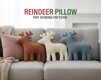 Christmas Reindeer Pillow Sewing Pattern, Christmas Reindeer Cushion sewing pdf patterns, Christmas Decor Pillow