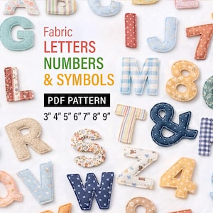 Stoff Alphabet Buchstaben Zahlen und Symbole Muster, 3 bis 8 Zoll, Alphabet Schnittmuster, Stoff Banner Girlande