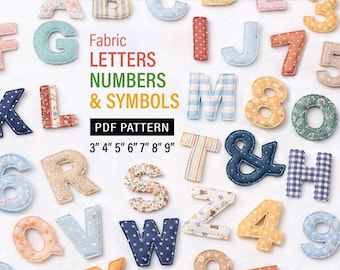 Fabric Alphabet Letters Numbers and Symbols Pattern, 3 to 8 inches, Alphabet sewing pattern, Fabric Banner Garland