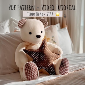 Memory Bear Pattern + Heart + Bow Sewing Tutorial - Teddy bear sewing pattern, stuff animal sewing, Sentimental Gift Idea,