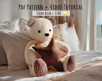 Memory Bear Pattern + Heart + Bow Sewing Tutorial - Teddy bear sewing pattern, stuff animal sewing, Sentimental Gift Idea,