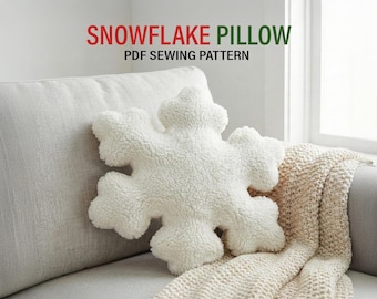 Snowflake Pillow Sewing Pattern, Christmas Snowflake Cushion sewing pdf patterns, Christmas Decor Pillow