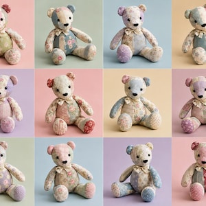 Memory Bear Sewing Pattern, Patchwork Bear with video tutorial