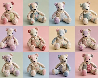 Memory Bear Sewing Pattern, Patchwork Bear with video tutorial