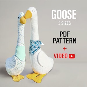 Goose Sewing Pattern + Video Tutorial, For Beginners, Goose Soft Toy Pattern, Plush Goose, Duck Sewing Pattern, Stuffed Animal