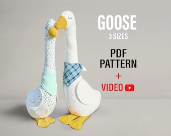 Goose Sewing Pattern + Video Tutorial, For Beginners, Goose Soft Toy Pattern, Plush Goose, Duck Sewing Pattern, Stuffed Animal