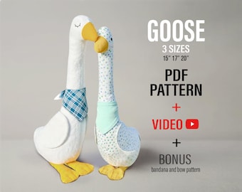 Goose Sewing Pattern + Video Tutorial, For Beginners, Goose Soft Toy Pattern, Plush Goose, Duck Sewing Pattern, Stuffed Animal
