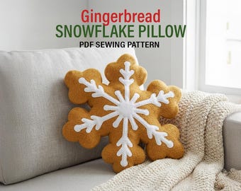 Gingerbread Snowflake Pillow Sewing Pattern, Christmas Snowflake Cushion sewing pdf patterns, Christmas Decor Pillow