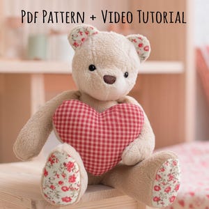 Memory Bear Pattern + Heart + Bow Sewing Tutorial - Teddy bear sewing pattern, stuff animal sewing, Sentimental Gift Idea,