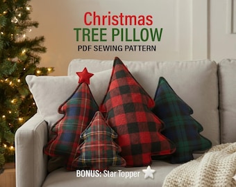 Christmas Tree Pillow Sewing Pattern, Christmas Tree Cushion sewing pdf patterns, Christmas Decor Pillow