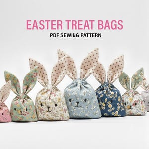Patrón de bolsa de golosinas con orejas de conejo, ideal para principiantes, patrón de cesta de conejo, patrón de costura de bolsa de golosinas de Pascua, regalo de Pascua para niños, bolsa de regalo de conejo