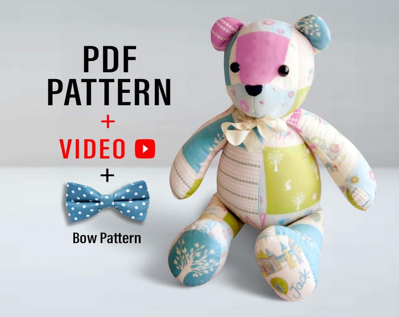 Memory Bear Sewing Pattern, Patchwork Bear With Video Tutorial - Etsy