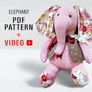Elephant Sewing Pattern & Step-by-Step Tutorial, Elephant Stuffed Animal, stuff animal sewing pattern, Soft Toy Pattern, Stuffed Toy Pattern