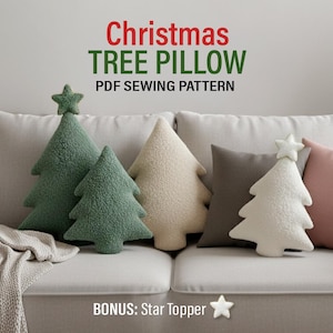 Christmas Tree Pillow Sewing Pattern, Christmas Tree Cushion sewing pdf patterns, Christmas Decor Pillow