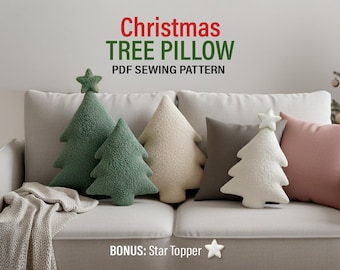 Christmas Tree Pillow Sewing Pattern, Christmas Tree Cushion sewing pdf patterns, Christmas Decor Pillow