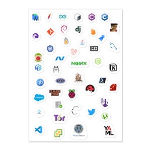 Paquete de pegatinas con logotipos de desarrolladores y tecnología, pegatinas para portátiles de programadores, calcomanías de herramientas de codificación, regalo para ingenieros de DevOps de GitHub, hoja de pegatinas de pila tecnológica