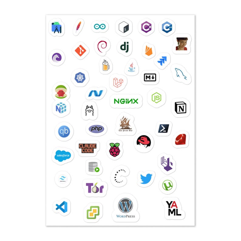 Developer & Tech Logo Sticker Pack, Programmer Laptop Stickers, Coding Tools Decals, GitHub DevOps Engineer Gift, Tech Stack Sticker Sheet