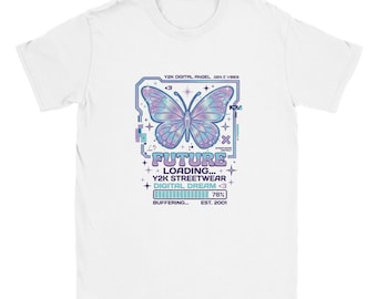 Y2K Butterfly T-Shirt, Retro Cyberpunk Loading Bar Graphic Tee