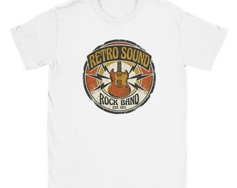 Retro Sound Band T-Shirt, Distressed Electric Guitar 70s Rock Tee