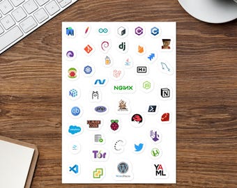 Developer Tech Stack Stickers, Programmer Laptop Decals, Coding Tools Vinyl Pack