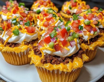 Mini Taco Cupcakes Recipe with Zesty Ground Beef (Digital Download)