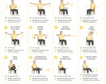Tai Chi Chair Workouts for Men Poster Printable Chair Exercise Chart  printable | instant download | printable workout