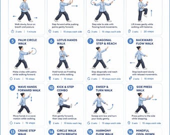 Tai Chi Walking For Seniors Beginners Printable, Standing Tai Chi Steps Workout printable | instant download | printable workout
