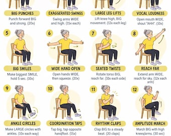 Chair Exercises for Parkinson's Disease  Improve Mobility and Reduce Tremors|fitness printable | instant download | printable workout