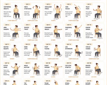 30 Day Chair Tai Chi Challenge for Women Printable, Seated Tai Chi Routine printable | instant download | printable workout