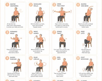 Tai Chi Chair Workouts for Men, Printable Chair Exercise Chart Exercises fitness printable | instant download | printable workout