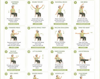 Tai Chi Chair Workout For Women PDF, Printable Seated Tai Chi For Ladies instant download | printable workout