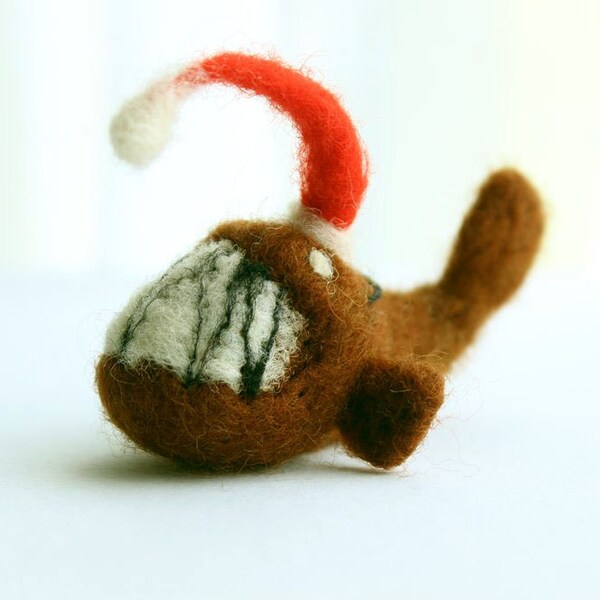 Surprise - Felt Christmas ornaments -  angler fish  - needle felted - funny ornament- 8x11