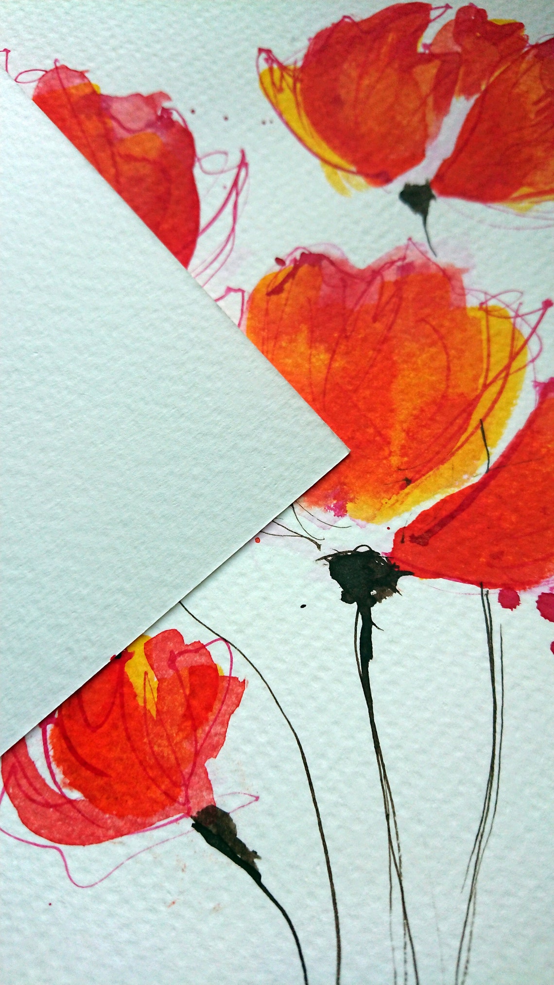 Original Black and White Poppy Painting 2 8x12in A4 Paper Etsy